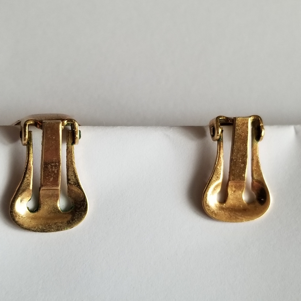 Relisted-Vintage crown shaped clip earrings gold tone clear rhinestones royal - Picture 6 of 17